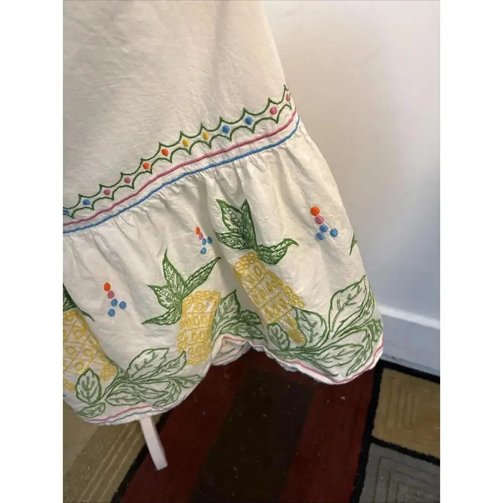 NWT Roller Rabbit‎ Embroidered Valonia Dress with Pineapples, XXS